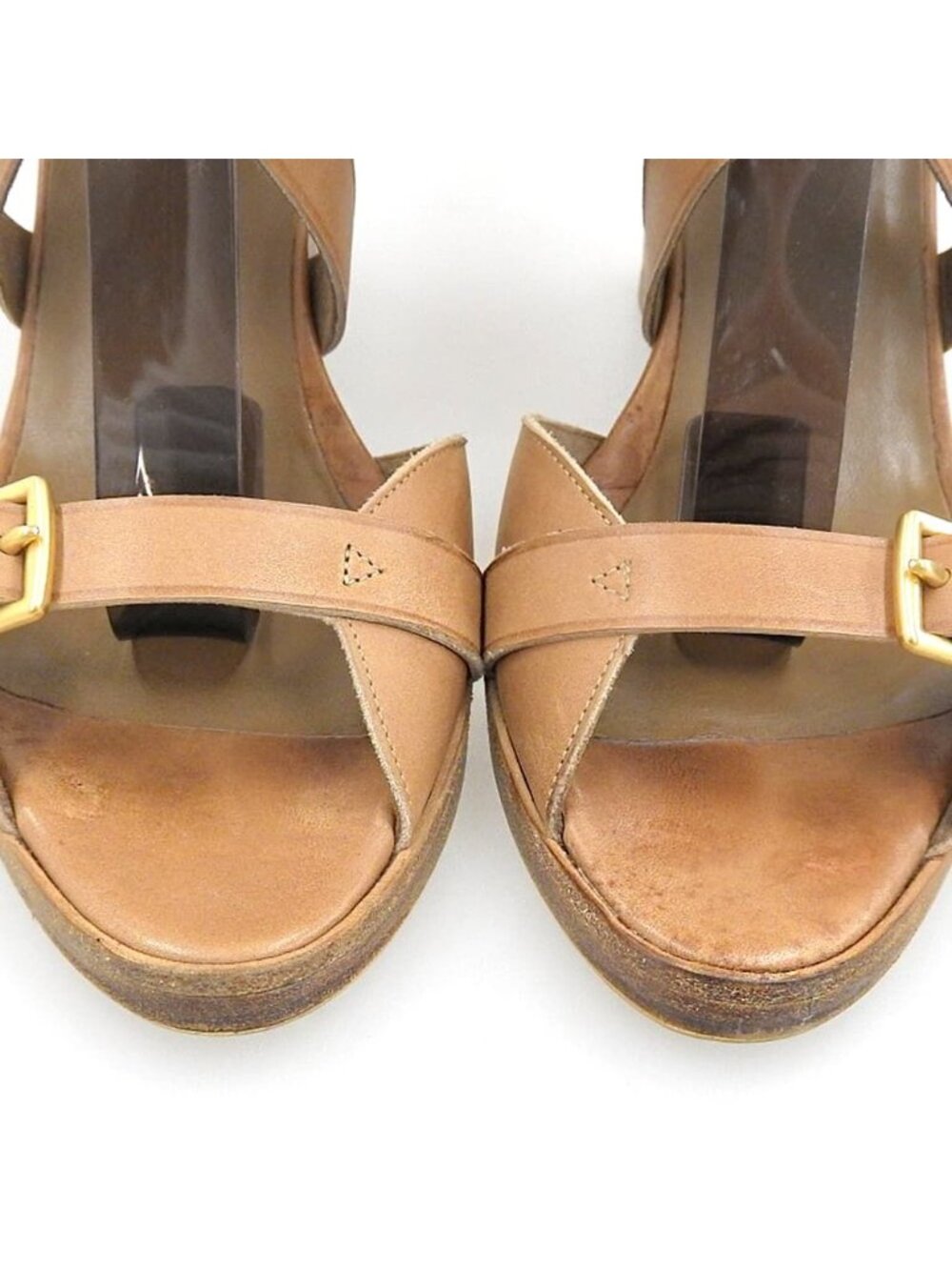 Hermes Wedge Sole Strap Leather Sandals Shoes Brown to - Picture 4 of 6